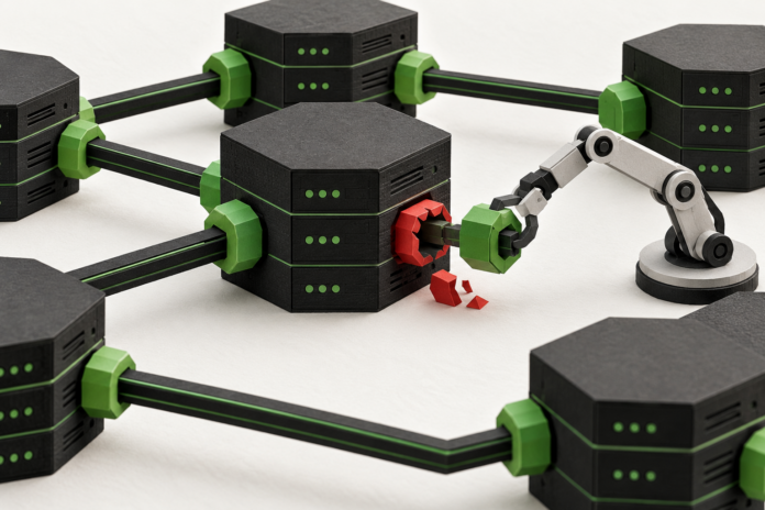 Node.js lança correções de segurança: o que atualizar e verificar Ilustração editorial de manutenção da infraestrutura web